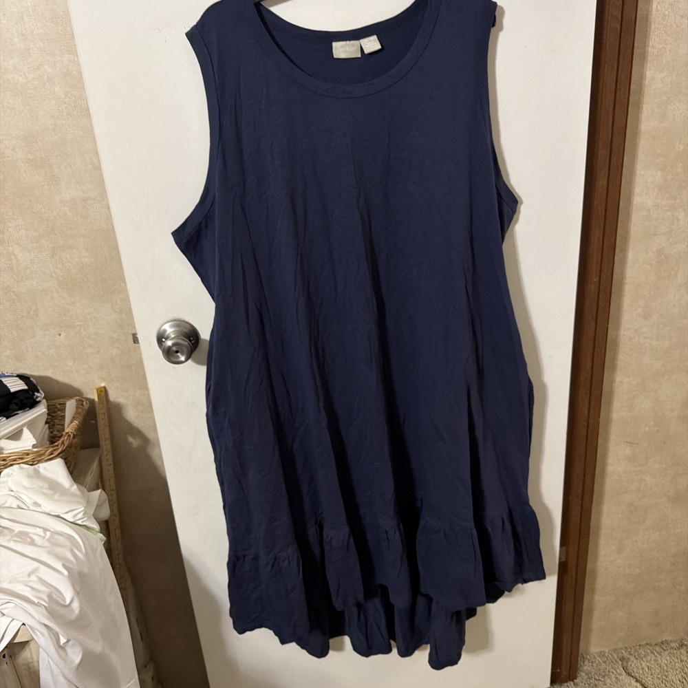 Zim & Zoe Dress Women 26/28 Navy  Ruffled Tiered Pockets Hi Low Midi